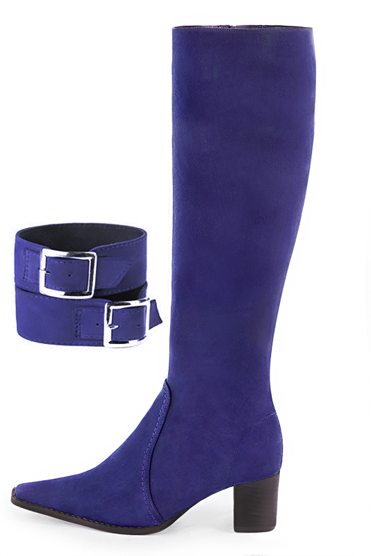 Violet purple women's calf bracelets, to wear over boots. Top view - Florence KOOIJMAN